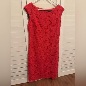 Vera Wang Red Floral Lace Midi Dress